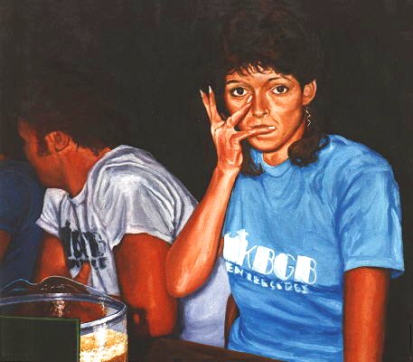 At Tilley's (Oil on Canvas, 40 x 40, ©1984 by Ken Gilliland)